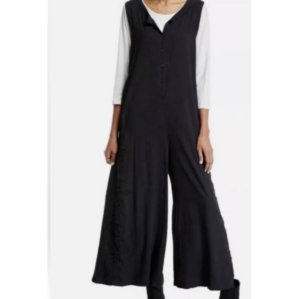 Johnny Was Hythe Embroidered Black Wide Leg Jumpsuit XL Rayon P31318BD Boho